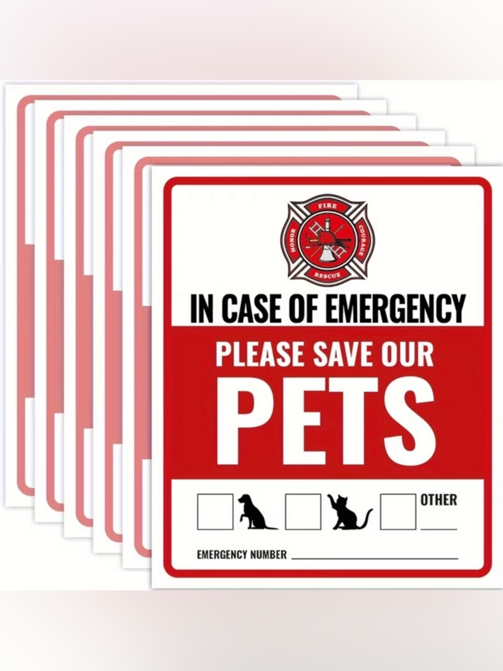 Please Save Our Pets Emergency Sign - Red & White